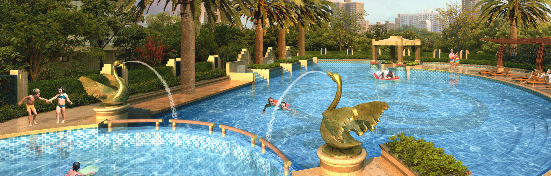 別墅休閑生活（泳池、魚池、水景）